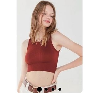 Urban Outfitters Out From Under Seamless Ribbed High Neck Crop Top in Rust